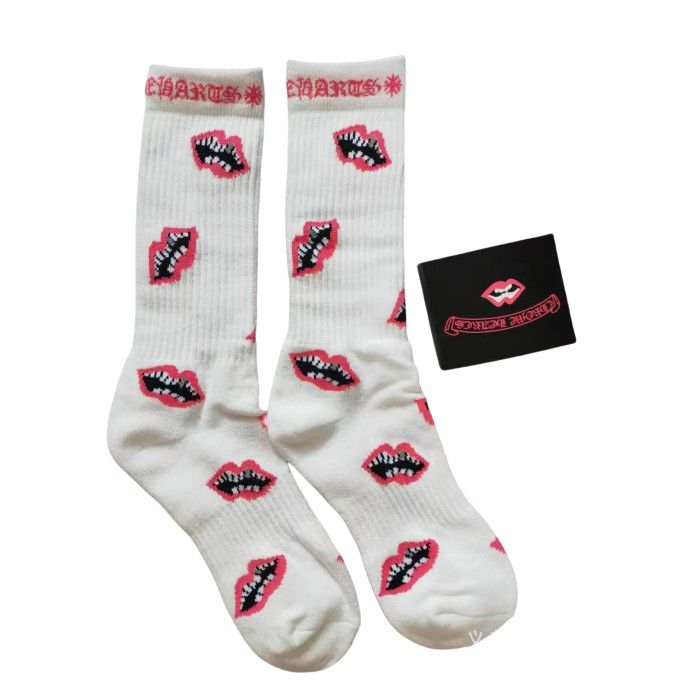 Blue Alphabet Pink Lips Embroidered Towel Bottom Sports Socks 3 colors