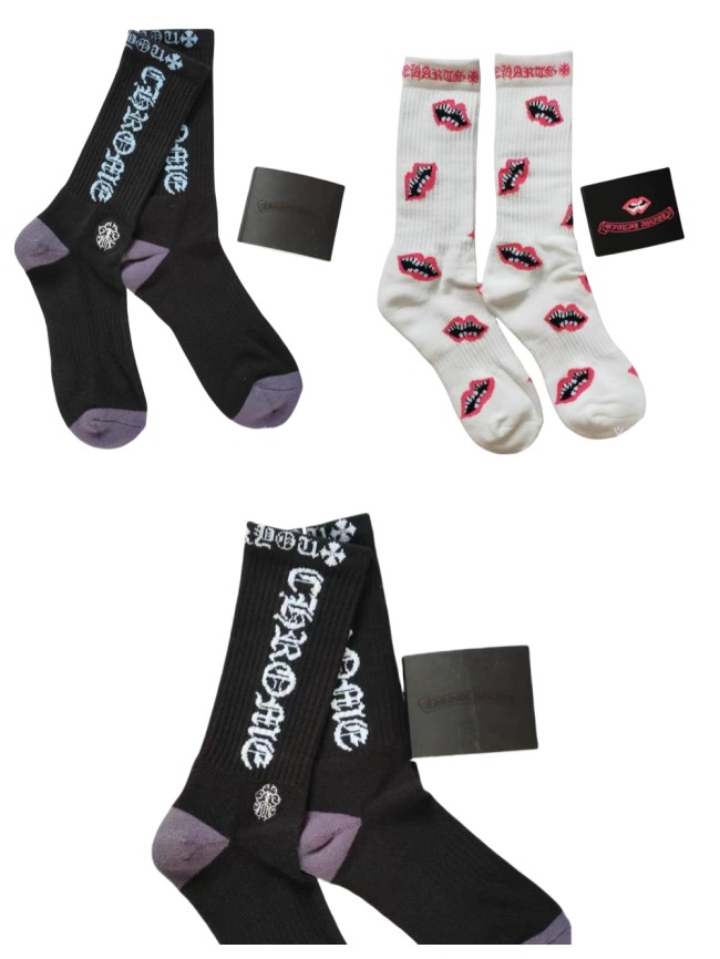 Blue Alphabet Pink Lips Embroidered Towel Bottom Sports Socks 3 colors