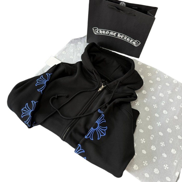 1:1 quality version 27878655 Blue Horseshoe Print Zipper Hoodie