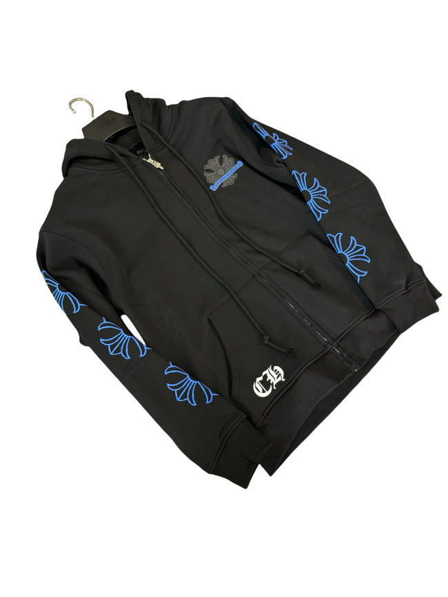 1:1 quality version 27878655 Blue Horseshoe Print Zipper Hoodie