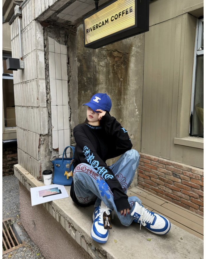 1:1 quality version 27878855 Blue Letter Print Long Sleeve T-Shirt