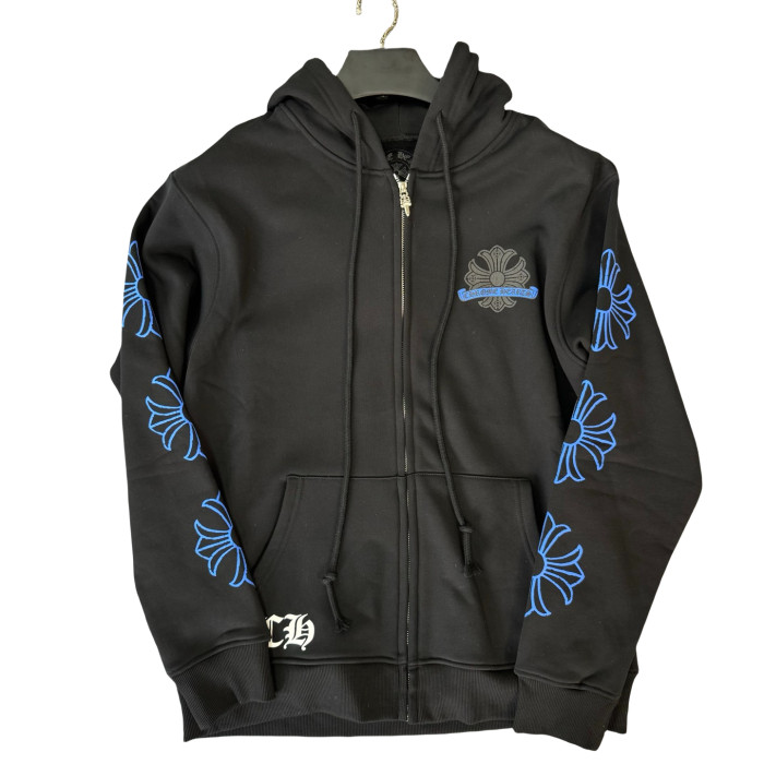 1:1 quality version 27878655 Blue Horseshoe Print Zipper Hoodie