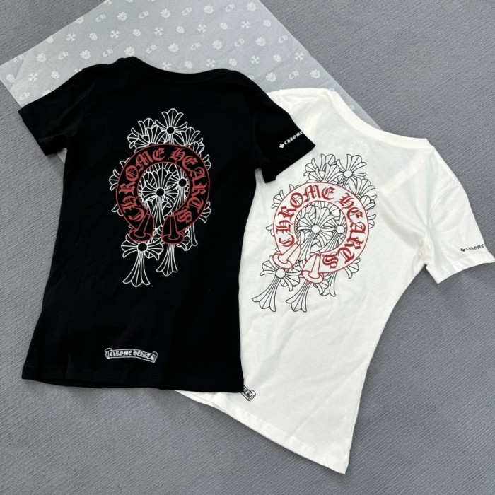 1:1 quality version 27958595 Red Horseshoe Print V-Neck Tee for girls 2 colors
