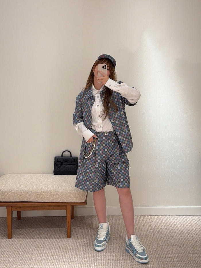 1:1 quality version 27972762 Colorful Checkerboard shirt & shorts set
