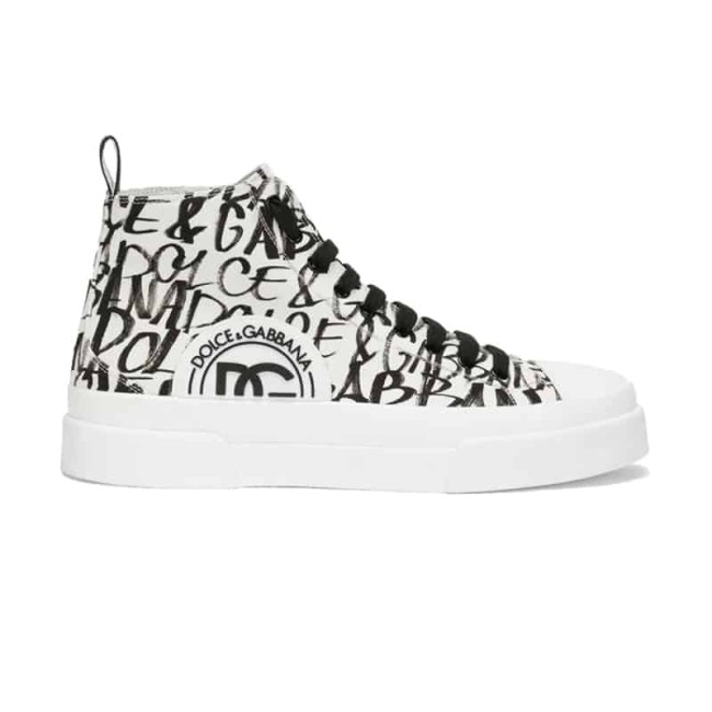 DOLCE AND  G@BB@N@ CANVAS PORTOFINO LIGHT MID-TOP SNEAKERS WITH DG LOGO PRINT    DG109