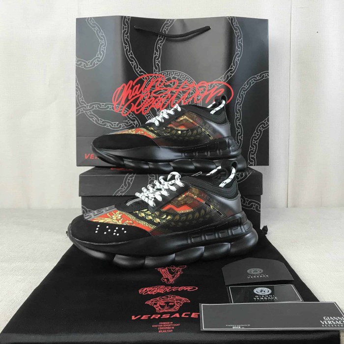 VERS@CE BLACK RED AND MULTICOLOURED CHAIN REACTION SNEAKERS   VS18