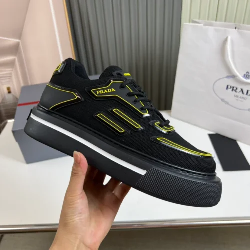 PR@DA@ MACRO RE-NYLON AND BRUSHED LEATHER SNEAKERS   PRD060