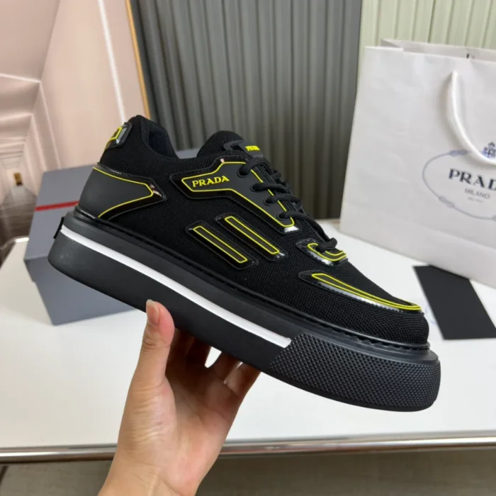 PR@DA@ MACRO RE-NYLON AND BRUSHED LEATHER SNEAKERS   PRD060