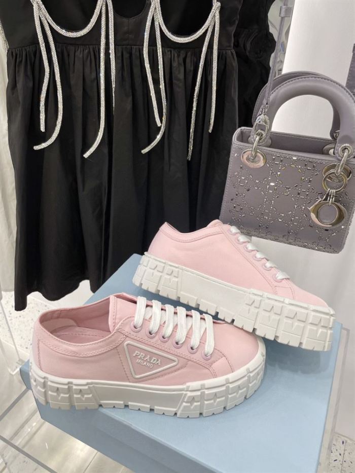 PR@DA@ DOUBLE WHEEL RE-NYLON GABARDINE SNEAKERS PINK   PRD084