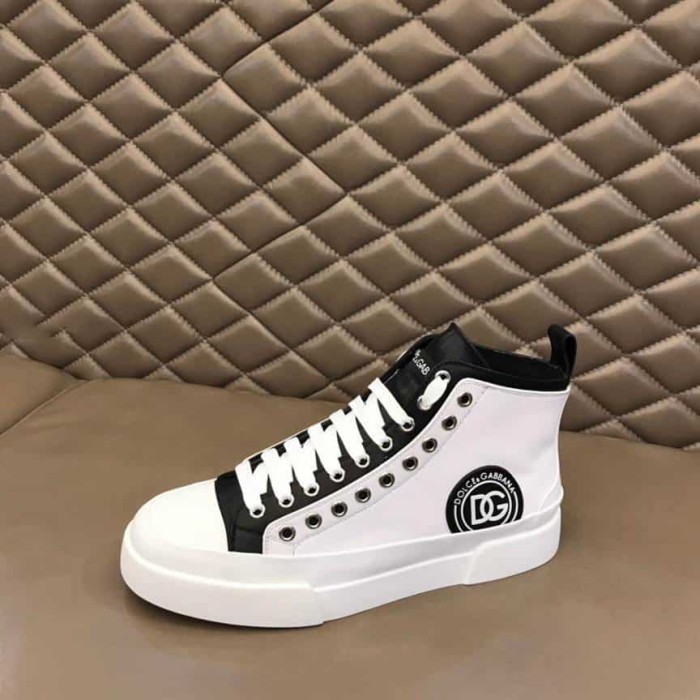 DOLCE AND  G@BB@N@ QUILTED TWO-TONE NYLON PORTOFINO LIGHT MID-TOP SNEAKERS IN WHITE    DG107