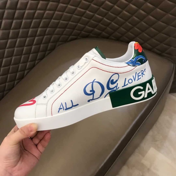 DOLCE    G@BB@N@ PRINTED CALFSKIN PORTOFINO SNEAKERS   DG32