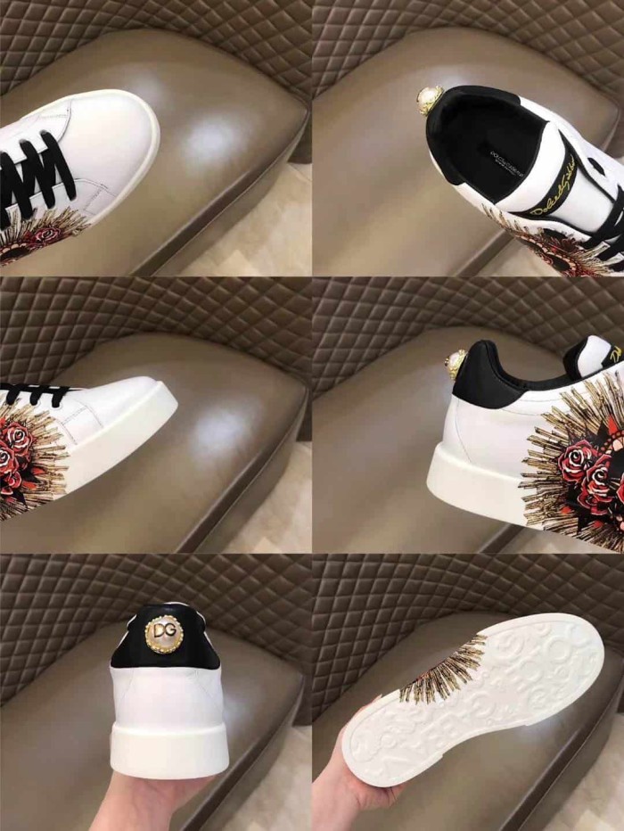 DOLCE    G@BB@N@ PRINTED CALFSKIN PORTOFINO SNEAKERS   DG5