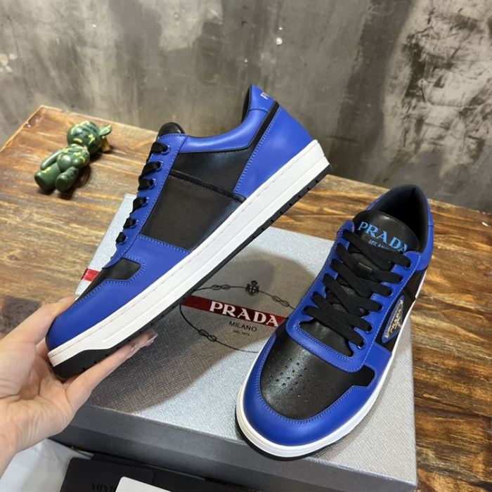 PR@DA@ DOWNTOWN LEATHER SNEAKERS BLUE   PRD094