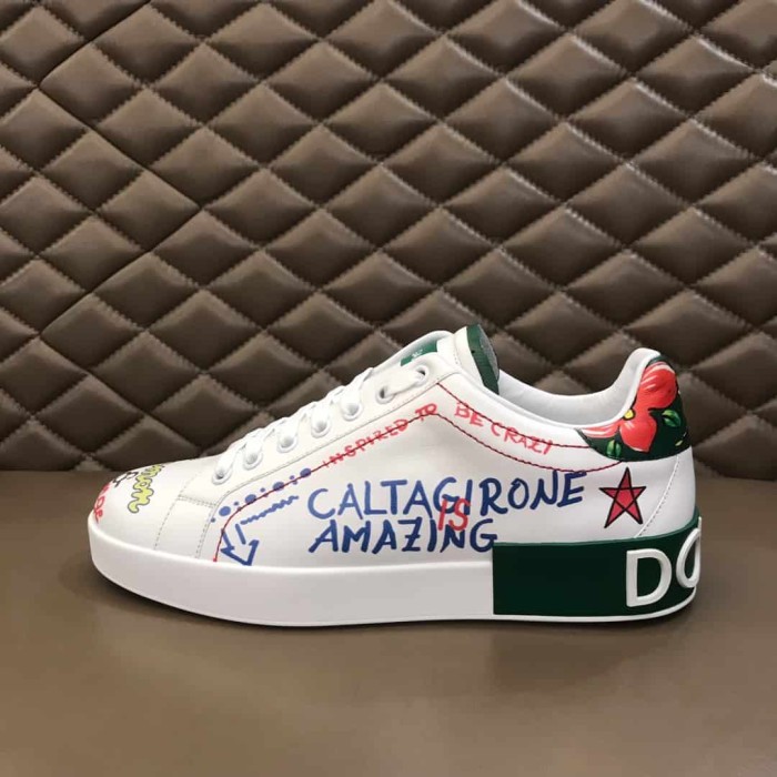 DOLCE    G@BB@N@ PRINTED CALFSKIN PORTOFINO SNEAKERS   DG32