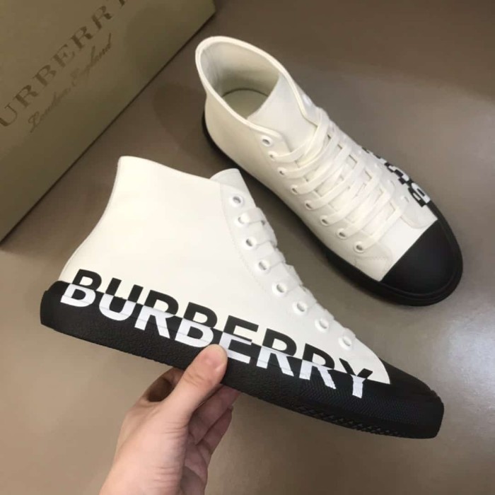 BURB5RRY LOGO PRINT GABARDINE HIGH-TOP SNEAKERS   BBR32