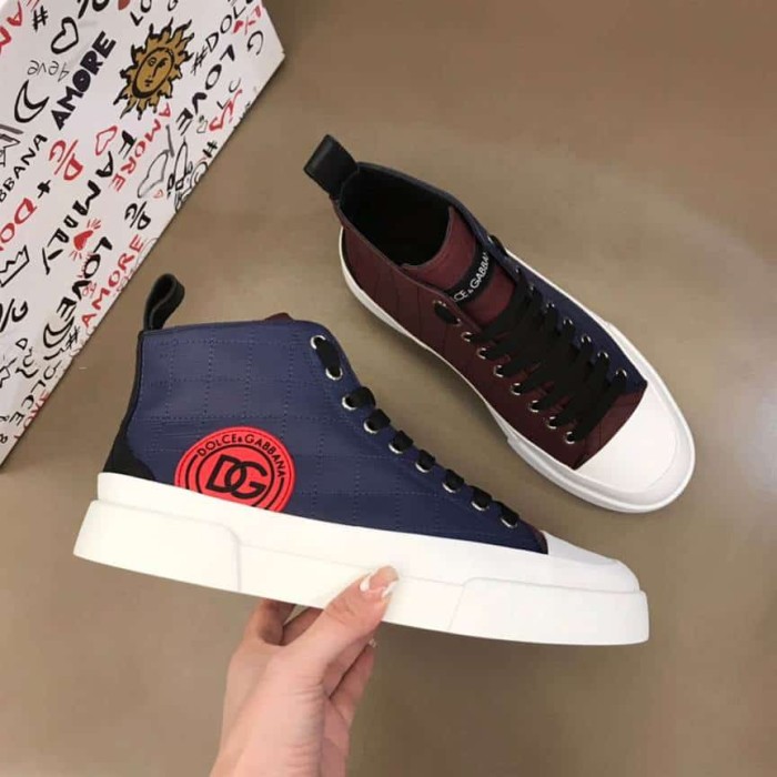 DOLCE AND  G@BB@N@ QUILTED TWO-TONE NYLON PORTOFINO LIGHT MID-TOP SNEAKERS   DG105
