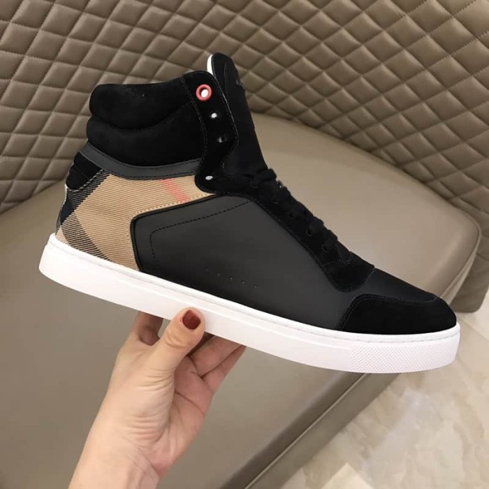 BURB5RRY LEATHER AND HOUSE CHECK HI-TOP SNEAKERS   BBR28
