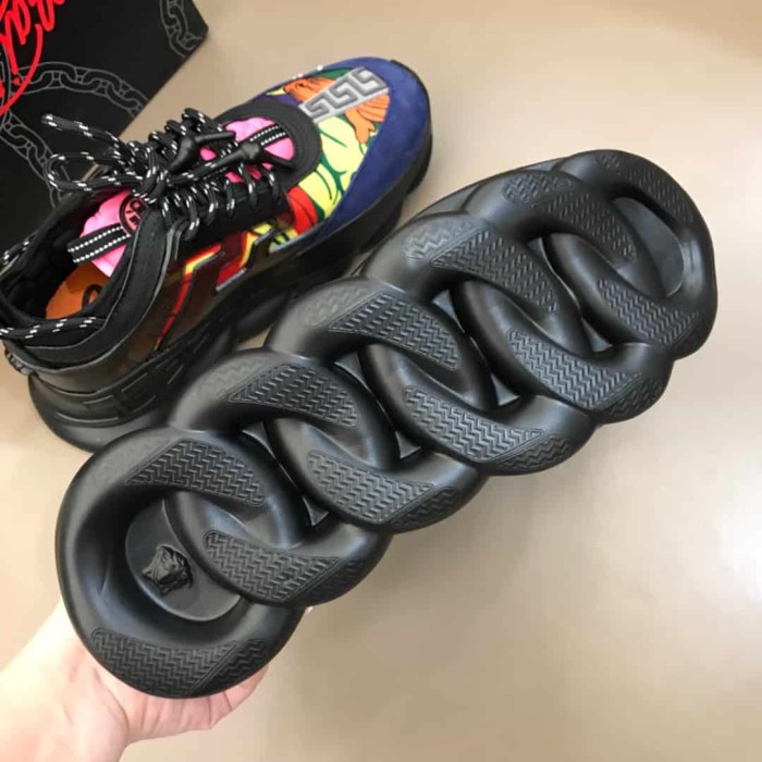 VERS@CE BLACK AND MULTICOLOURED CHAIN REACTION SNEAKERS   VS8