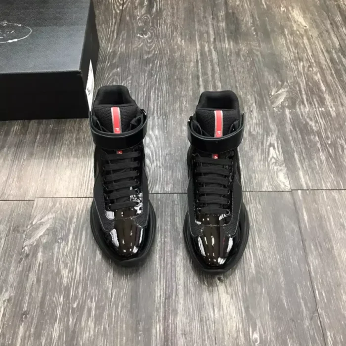 PR@DA@ AMERICA S CUP HIGH-TOP SNEAKERS IN BLACK   PRD021