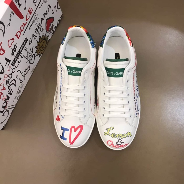 DOLCE    G@BB@N@ PRINTED CALFSKIN PORTOFINO SNEAKERS   DG32