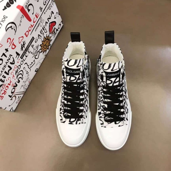 DOLCE AND  G@BB@N@ CANVAS PORTOFINO LIGHT MID-TOP SNEAKERS WITH DG LOGO PRINT    DG109