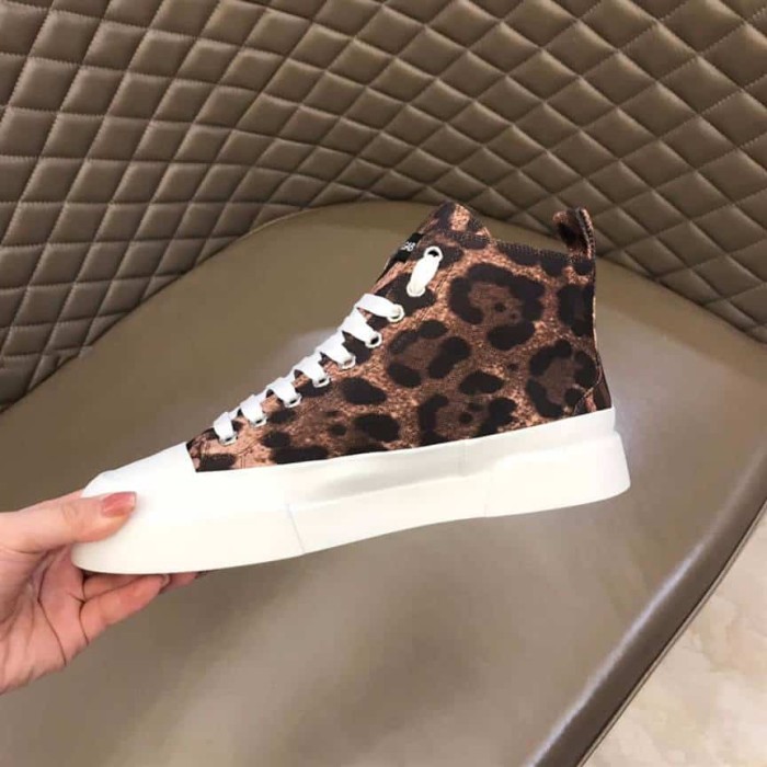 DOLCE AND  G@BB@N@ COTTON DRILL PORTOFINO LIGHT MID-TOP SNEAKERS WITH LEOPARD PRINT    DG110