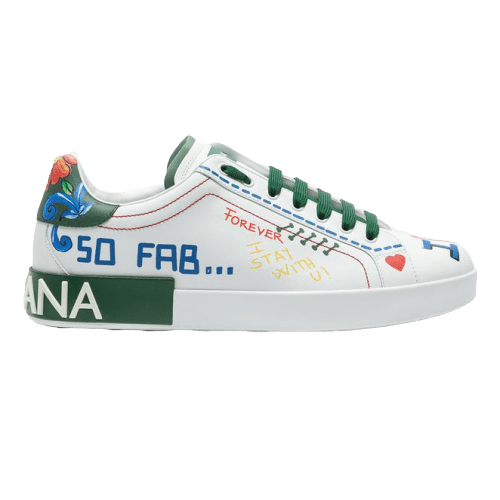 DOLCE    G@BB@N@ PRINTED CALFSKIN PORTOFINO SNEAKERS   DG32