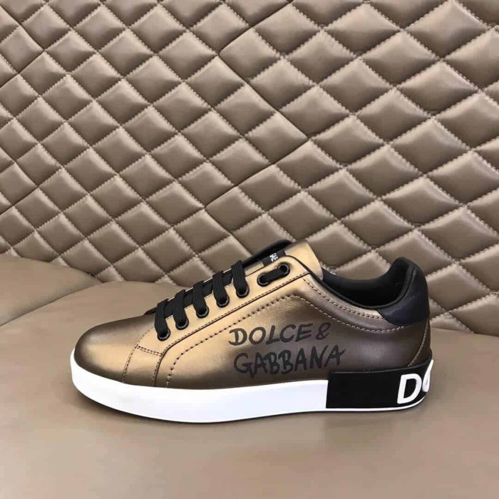 DOLCE AND  G@BB@N@ LOGO PRINT POSITANO LEATHER SNEAKERS   DG95