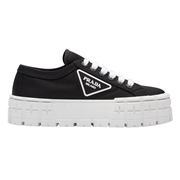 PR@DA@ DOUBLE WHEEL RE-NYLON GABARDINE SNEAKERS BLACK   PRD086