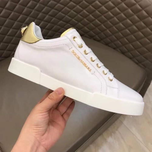 DOLCE    G@BB@N@ SNEAKERS PORTFINO IN BLACK LEATHER WITH PERLA LOGATA   DG20