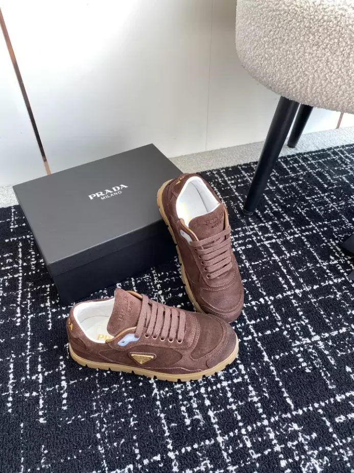 PR@DA@ TRAIL FADED SUEDE SNEAKERS IN DARK BROWN- PRD079