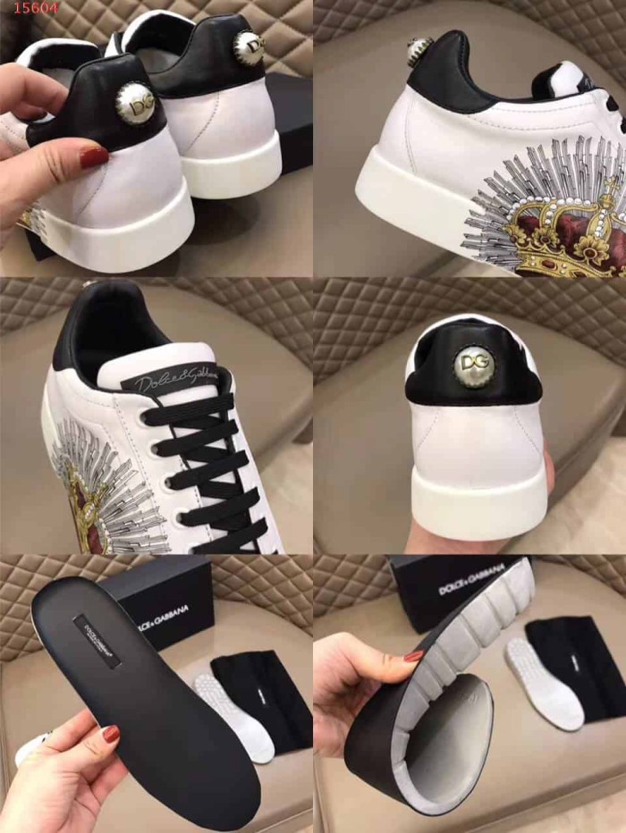 DOLCE    G@BB@N@ PRINTED CALFSKIN PORTOFINO SNEAKERS   DG9