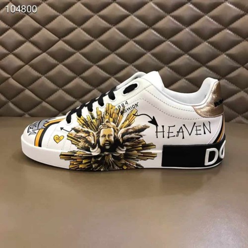 DOLCE    G@BB@N@ PRINTED CALFSKIN PORTOFINO SNEAKERS   DG7