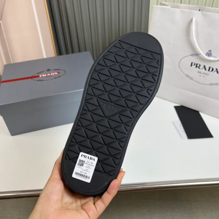 PR@DA@ MACRO RE-NYLON AND BRUSHED LEATHER SNEAKERS   PRD060