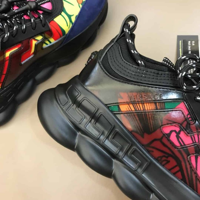 VERS@CE BLACK AND MULTICOLOURED CHAIN REACTION SNEAKERS   VS8