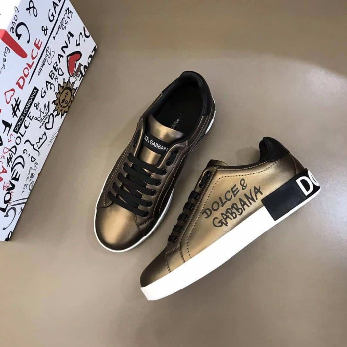 DOLCE AND  G@BB@N@ LOGO PRINT POSITANO LEATHER SNEAKERS   DG95