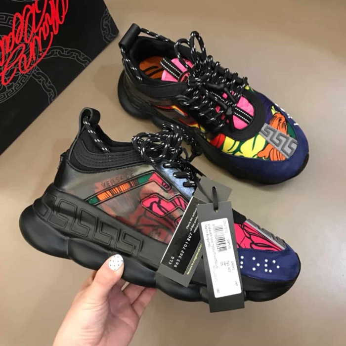 VERS@CE BLACK AND MULTICOLOURED CHAIN REACTION SNEAKERS   VS8