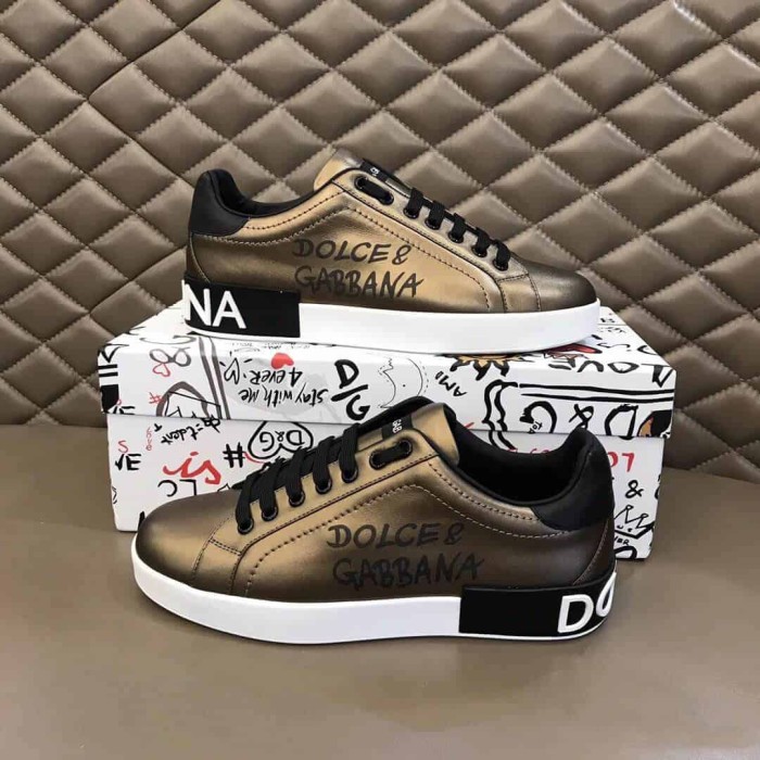 DOLCE AND  G@BB@N@ LOGO PRINT POSITANO LEATHER SNEAKERS   DG95