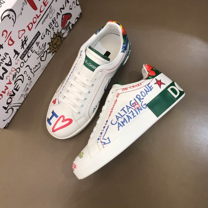 DOLCE    G@BB@N@ PRINTED CALFSKIN PORTOFINO SNEAKERS   DG32