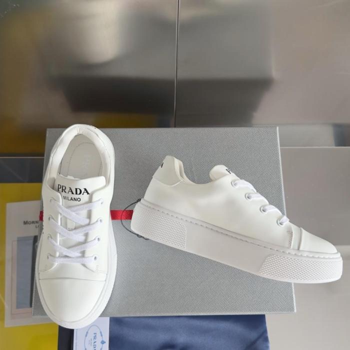PR@DA@ MACRO RE-NYLON AND BRUSHED LEATHER SNEAKERS   PRD064