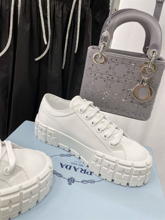 PR@DA@ DOUBLE WHEEL RE-NYLON GABARDINE SNEAKERS WHITE   PRD083