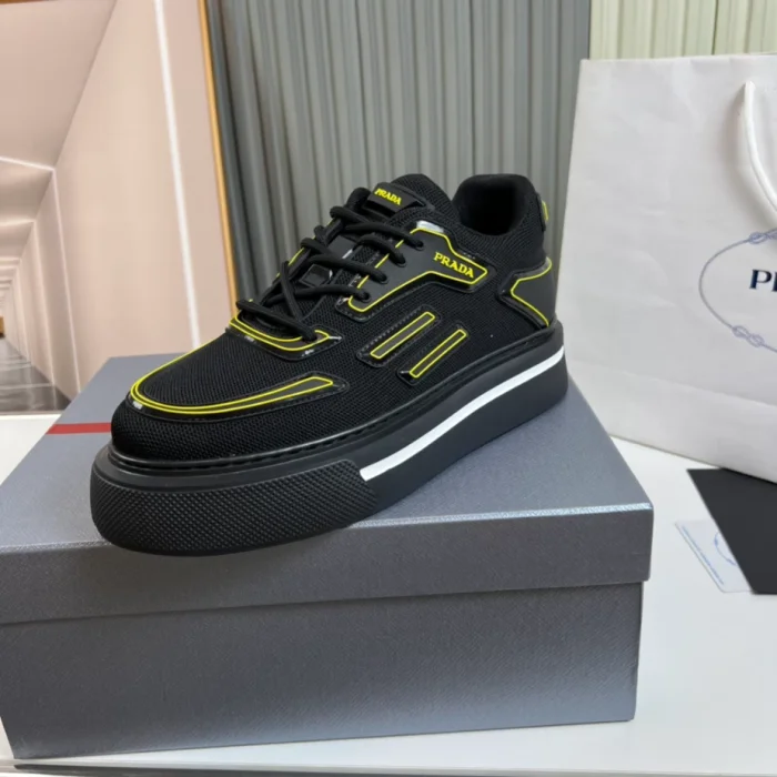 PR@DA@ MACRO RE-NYLON AND BRUSHED LEATHER SNEAKERS   PRD060