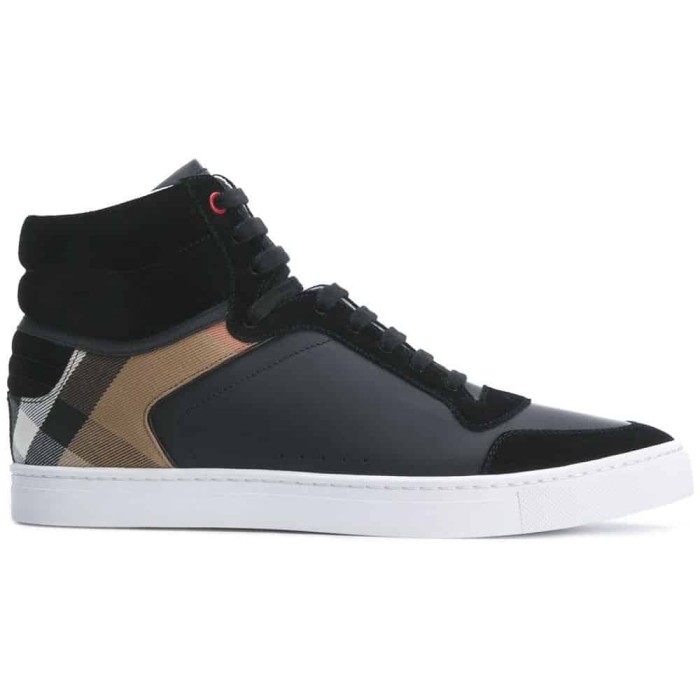 BURB5RRY LEATHER AND HOUSE CHECK HI-TOP SNEAKERS   BBR28