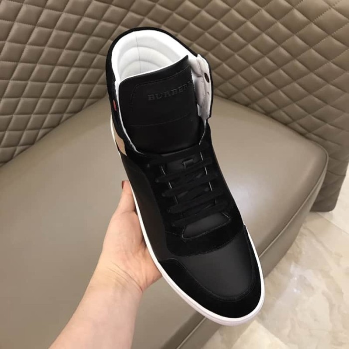 BURB5RRY LEATHER AND HOUSE CHECK HI-TOP SNEAKERS   BBR28