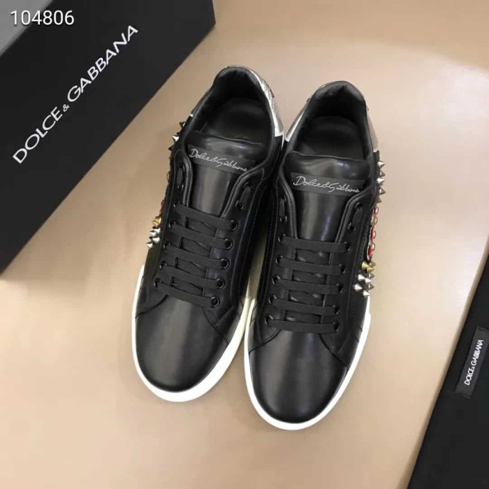 DOLCE    G@BB@N@ CALFSKIN PORTOFINO SNEAKERS WITH PATCH   DG1