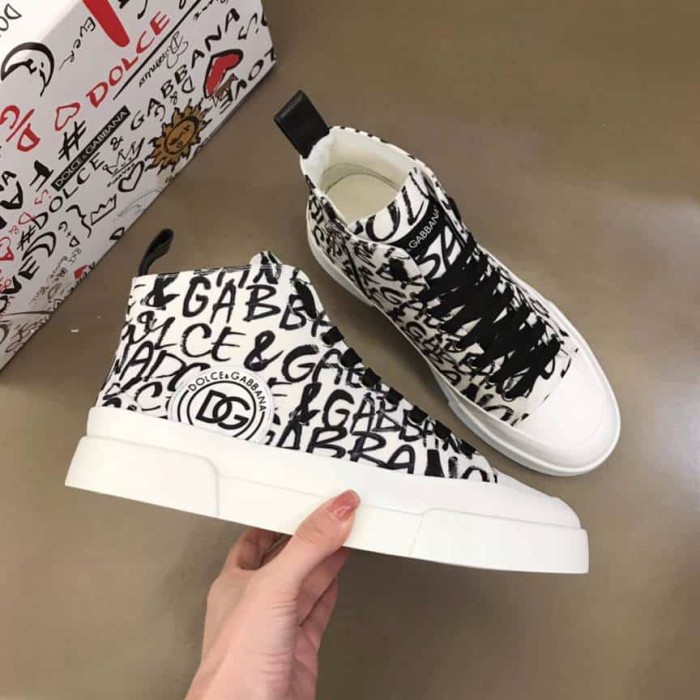 DOLCE AND  G@BB@N@ CANVAS PORTOFINO LIGHT MID-TOP SNEAKERS WITH DG LOGO PRINT    DG109