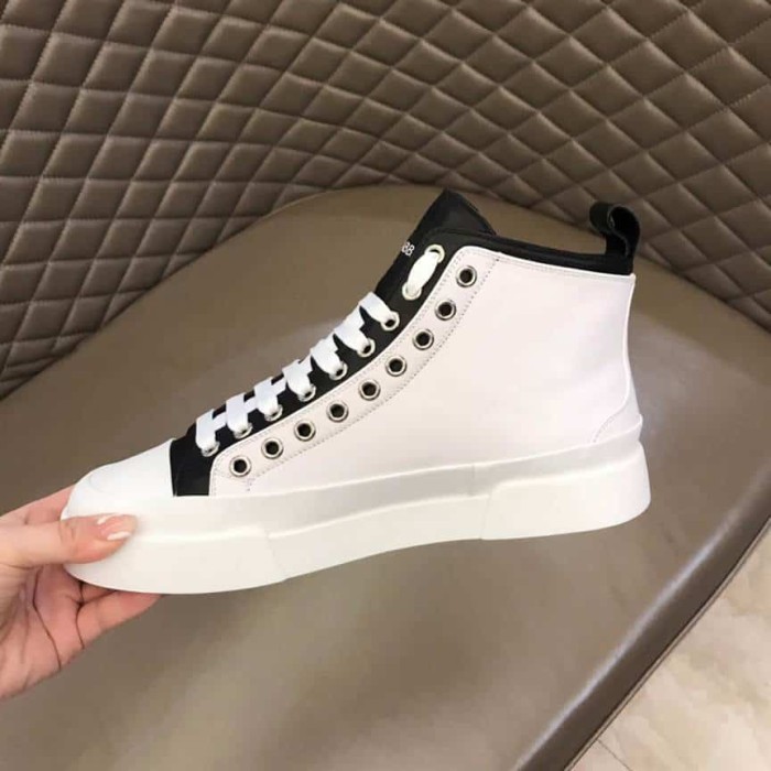 DOLCE AND  G@BB@N@ QUILTED TWO-TONE NYLON PORTOFINO LIGHT MID-TOP SNEAKERS IN WHITE    DG107
