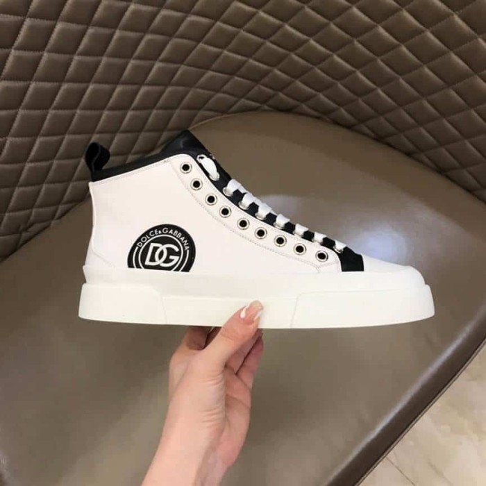 DOLCE AND  G@BB@N@ QUILTED TWO-TONE NYLON PORTOFINO LIGHT MID-TOP SNEAKERS IN WHITE    DG107