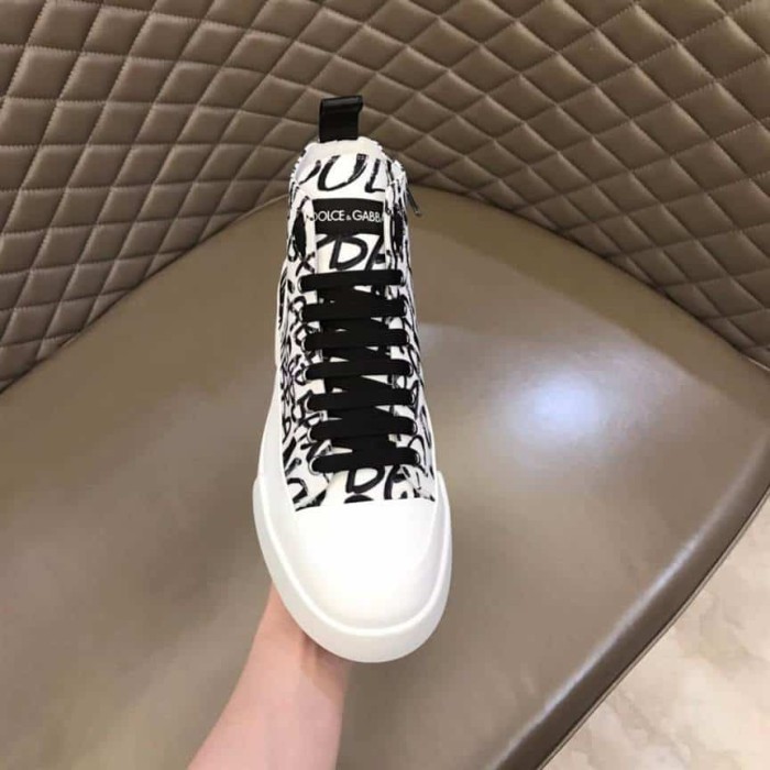 DOLCE AND  G@BB@N@ CANVAS PORTOFINO LIGHT MID-TOP SNEAKERS WITH DG LOGO PRINT    DG109