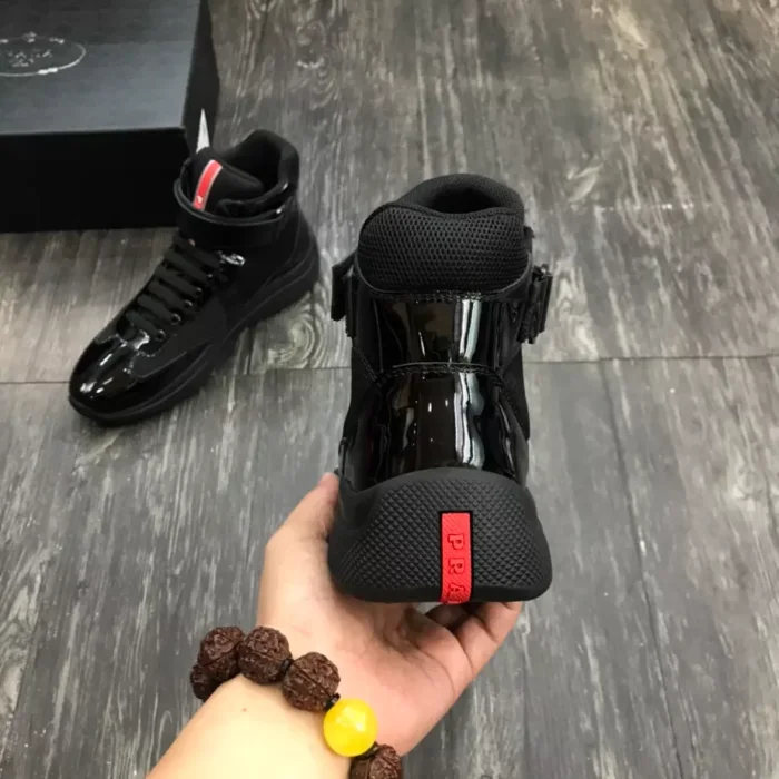 PR@DA@ AMERICA S CUP HIGH-TOP SNEAKERS IN BLACK   PRD021